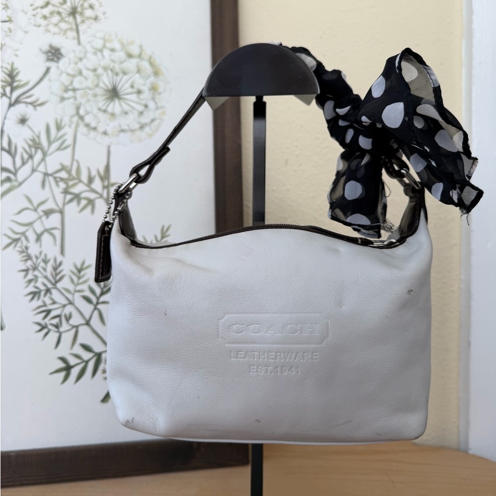 Coach White Leather Shoulder Bag with Brown Accents